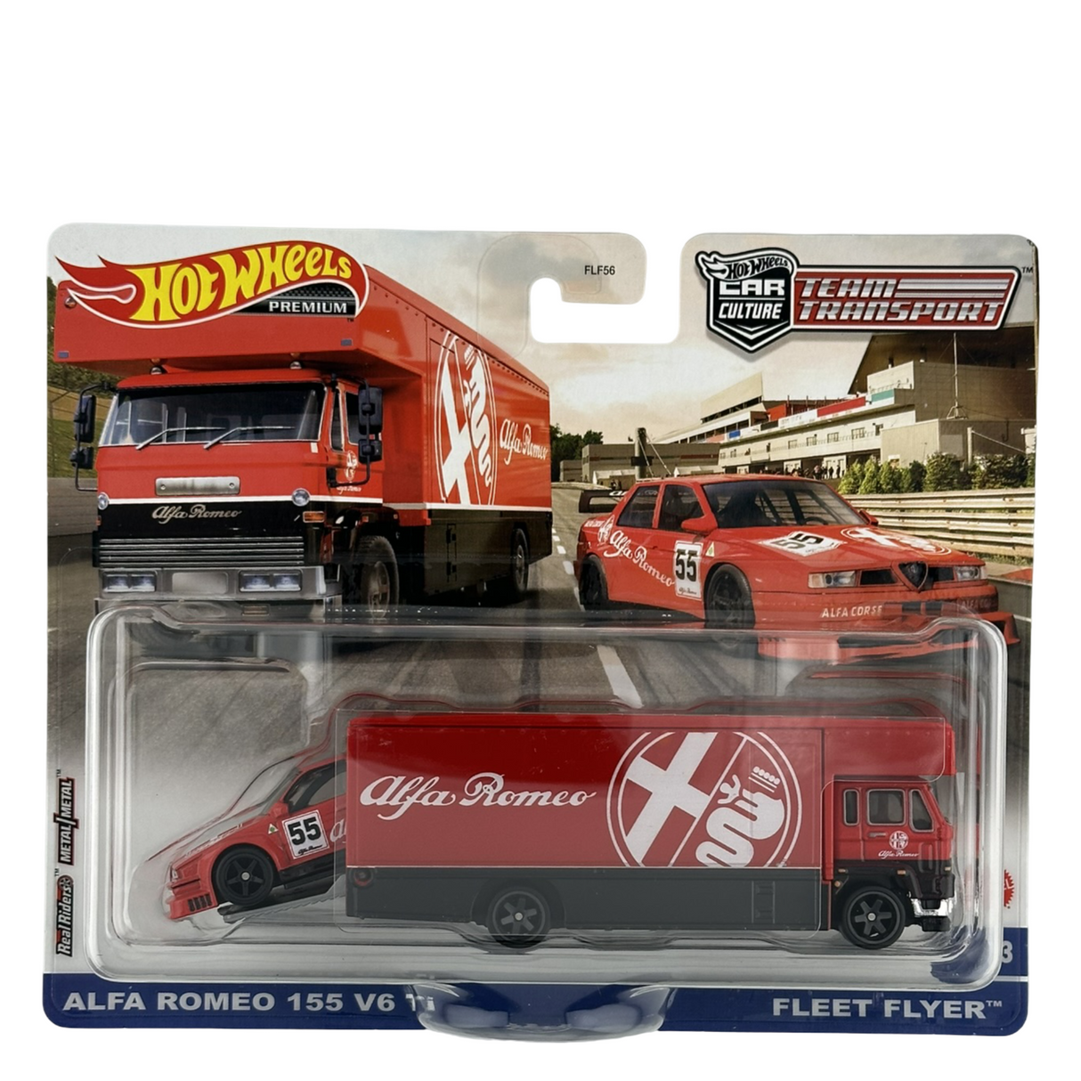 Hot Wheels Alfa Romeo 155 V6 Ti y Fleet Flyer Team Set de transporte