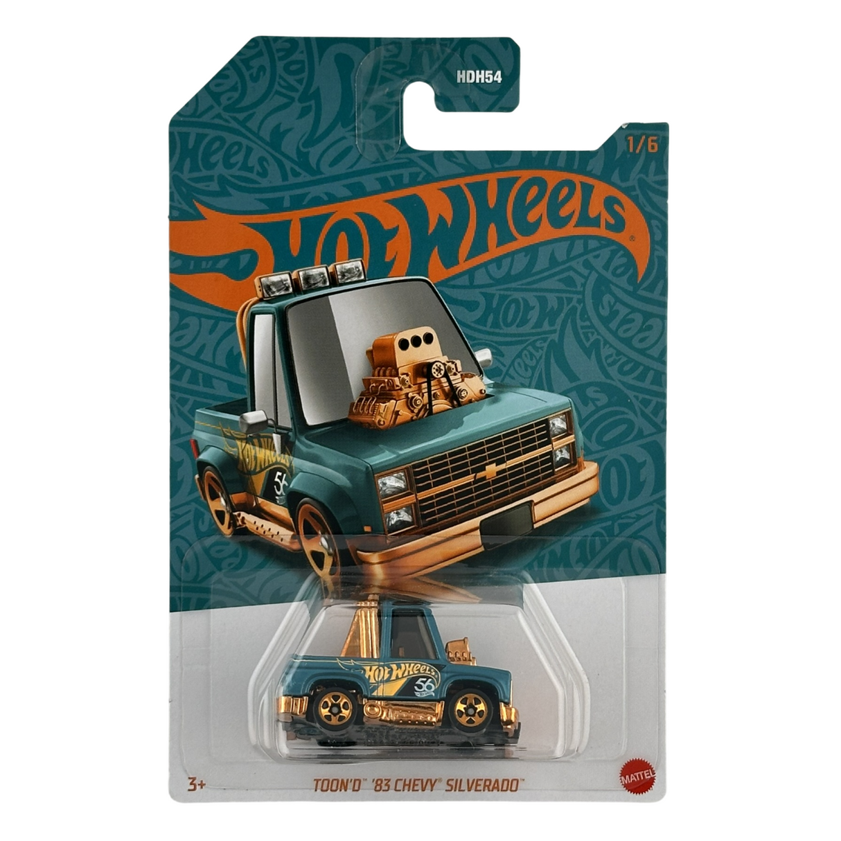 Hot Wheels Toon'd '83 Chevy Silverado Pearl &amp; Chrome Coche fundido a presión del 56.º aniversario