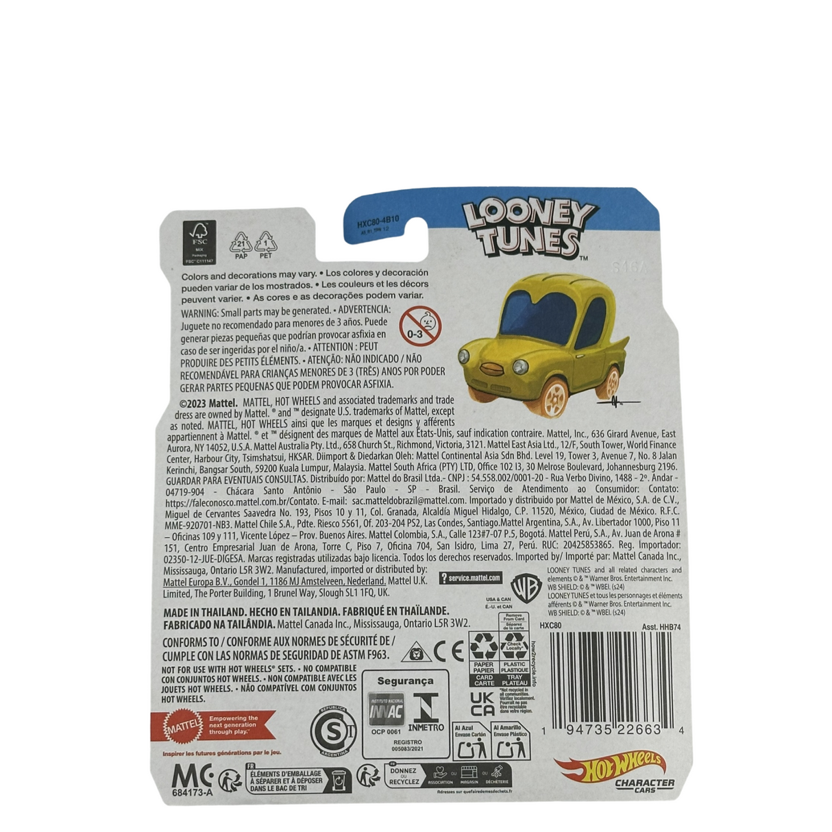 Hot Wheels Looney Tunes Tweety Character Car