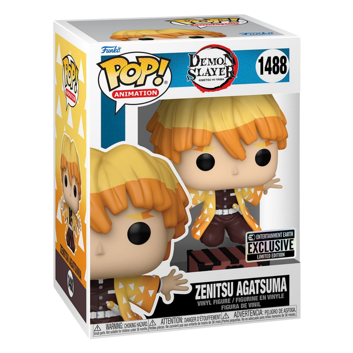 Demon Slayer: Zenitsu protegiendo la caja de Nezuko Funko Pop! Figura de vinilo n.° 1488, exclusiva de Entertainment Earth