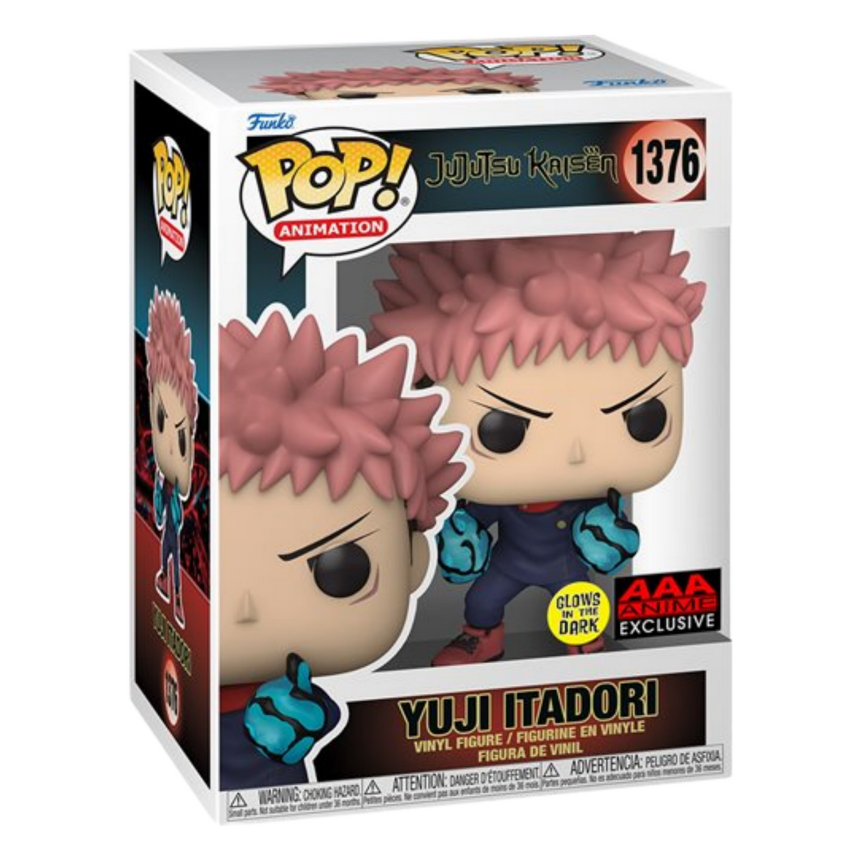 Jujutsu Kaisen: Yuji Itadori Puño Divergente Funko Pop! Figura de vinilo n.° 1376, que brilla en la oscuridad, exclusiva de anime AAA