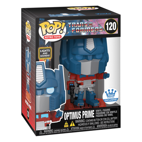 Transformadores: Optimus Prime Funko POP! Figura de vinilo Retro Toys n.° 120, luces y sonidos, exclusiva de Funko Shop