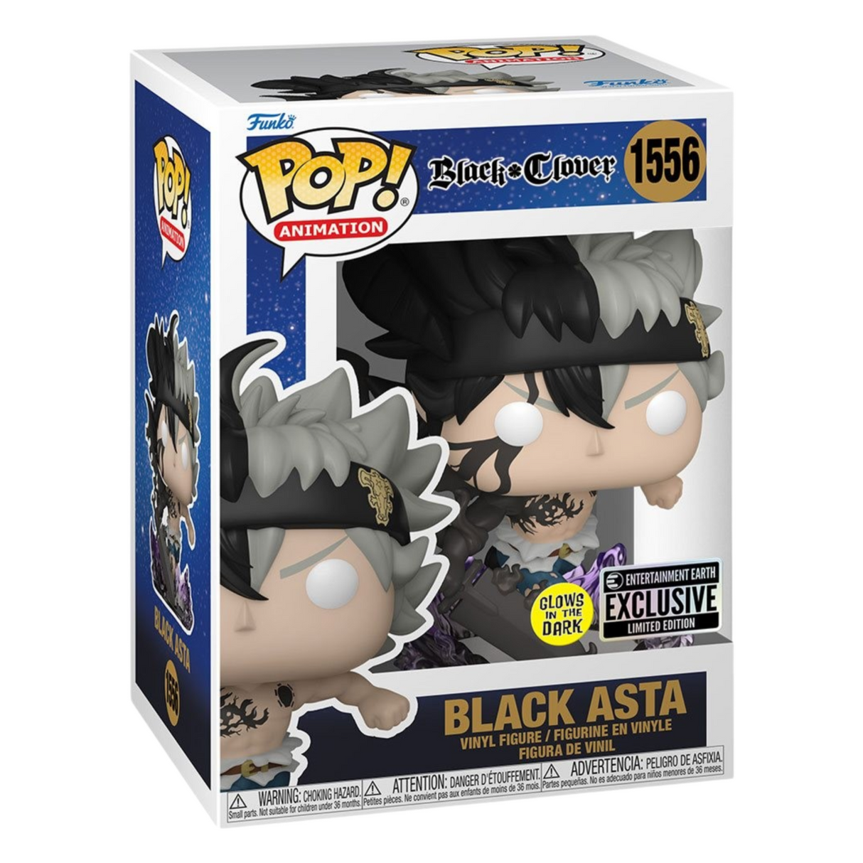 Black Clover: Black Asta Funko Pop! Animation Vinyl Figure #1556, Glows-in-the-Dark, Entertainment Earth Exclusive