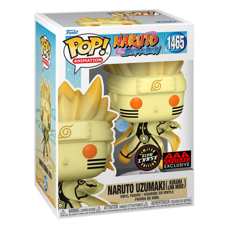 Naruto Shippuden: Naruto Uzumaki Kurama Modo Enlace Funko Pop! Figura de vinilo de animación n.° 1465, brilla en la oscuridad, exclusiva de anime AAA, Chase