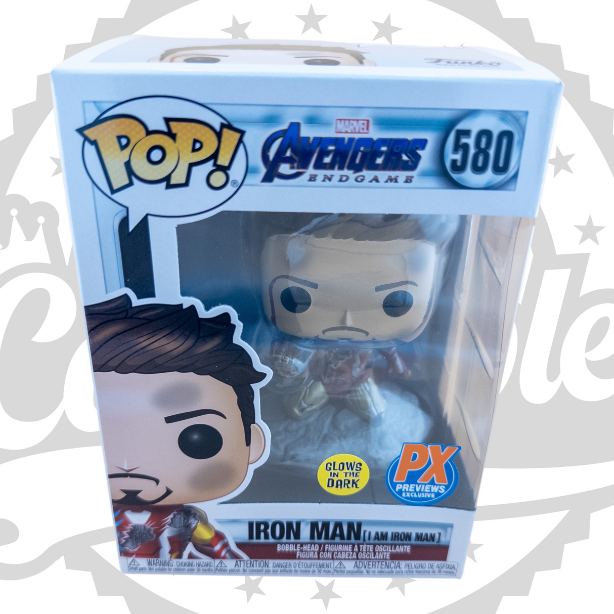 Vengadores Endgame: ¡Soy Iron Man Funko Pop! Figura de vinilo n.º 580, que brilla en la oscuridad, exclusivo de vistas previas de PX