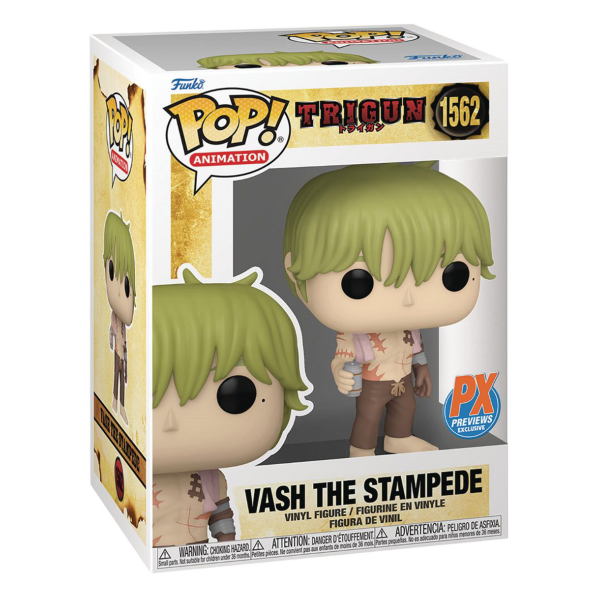 Trigun: ¡Vash the Stampede Funko Pop sin camisa! Figura de vinilo n.º 1562, avances exclusivos de PX